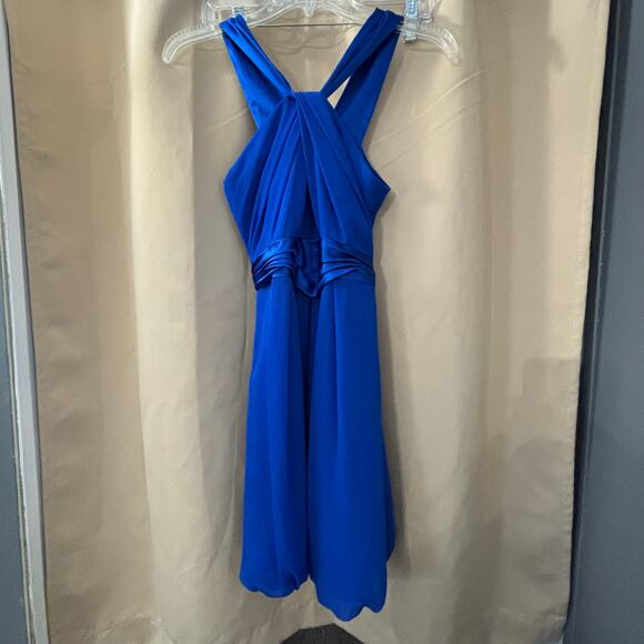 David's Bridal Girl's Size 16 Royal Blue Semi-Formal Cocktail Bridesmaid Dress - Picture 4 of 5
